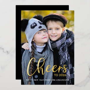 Happy New Year Cheers Photo Foil Holiday Card