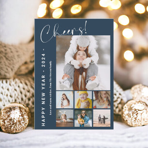 Happy New Year cheers year in review 9 photo blue Holiday Card