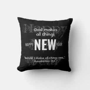 HAPPY NEW YEAR Christian Scripture Custom BLACK Throw Pillow