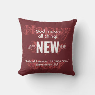 HAPPY NEW YEAR Christian Scripture Custom BURGUNDY Throw Pillow