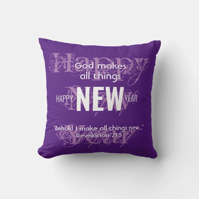 HAPPY NEW YEAR Christian Scripture Custom PURPLE Throw Pillow (Front)