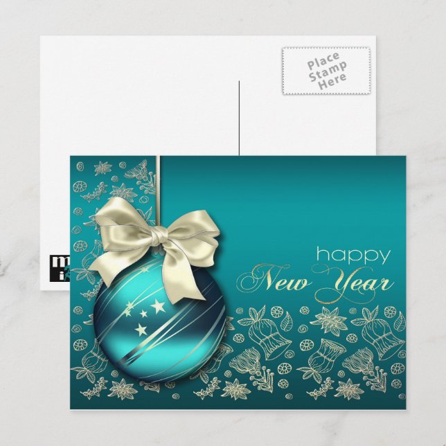 Happy New Year. Christmas Bauble Holiday Postcard (Front/Back)