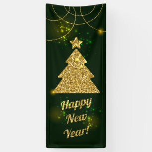 Happy New Year Christmas Green Holiday Banner