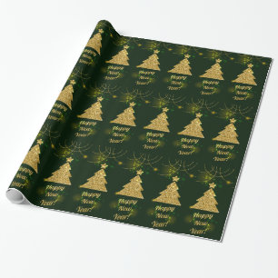 Happy New Year Christmas Green Holiday Wrapping Paper