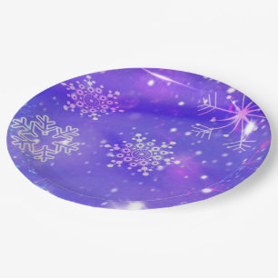 Happy New Year Christmas Purple Glitter Stars Paper Plate