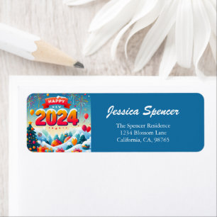 Happy New Year Christmas Tree Gifts Return Address