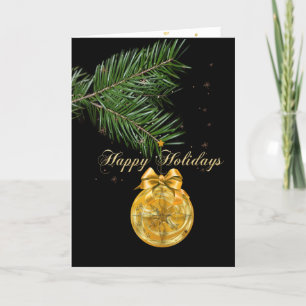 Happy New Year, Christmas Tree gold Decorations Holiday Card