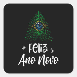 Happy New Year Christmas tree with Brazilian flag Square Sticker