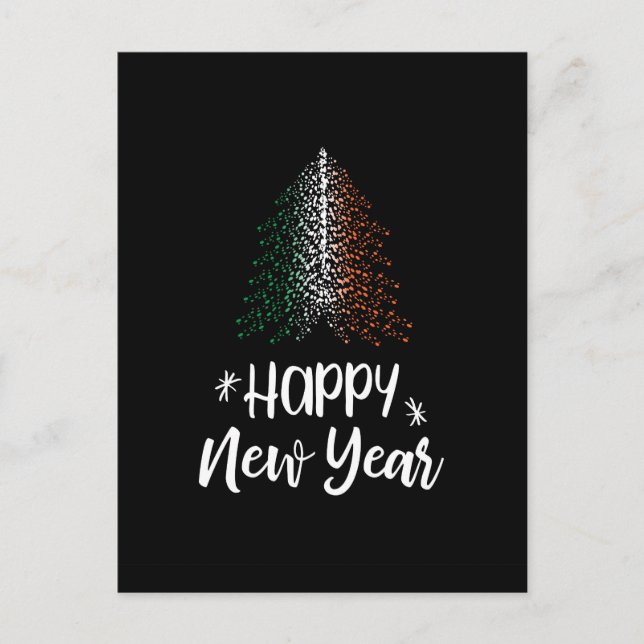 Happy New Year Christmas tree with Irish flag Holiday Postcard (Front)