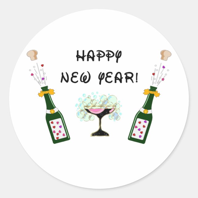 Happy New Year Classic Round Sticker (Front)