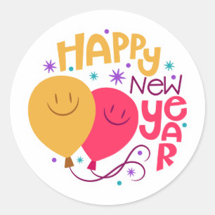 happy new year classic round sticker