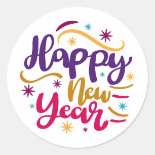 happy new year classic round sticker