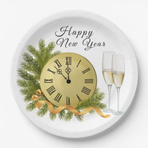 Happy New Year Clock  Paper Plate