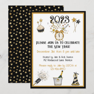 Happy New Year Clock Party Invitation
