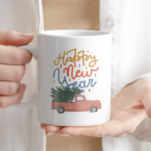 Happy New Year Coffee Tea Typography Trendy Winter