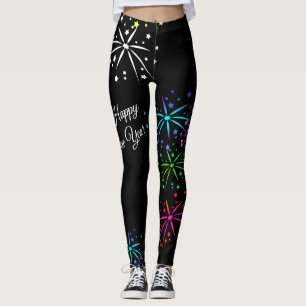 Happy new year colorful fireworks script leggings
