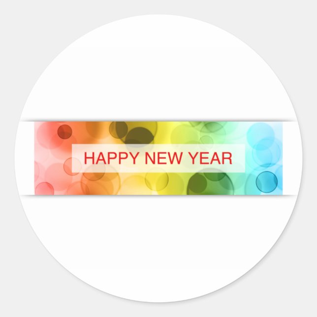 happy new year (colourful bokeh) classic round sticker (Front)