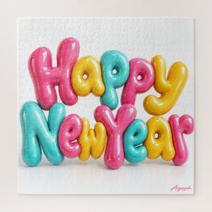 Happy New Year Colourful Bubble Lettering Print Jigsaw Puzzle