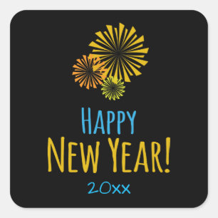 Happy New Year Colourful Fireworks Square Sticker