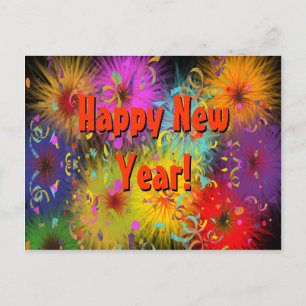 Happy New Year Colourful Fun Fuzzy Splat Confetti Postcard