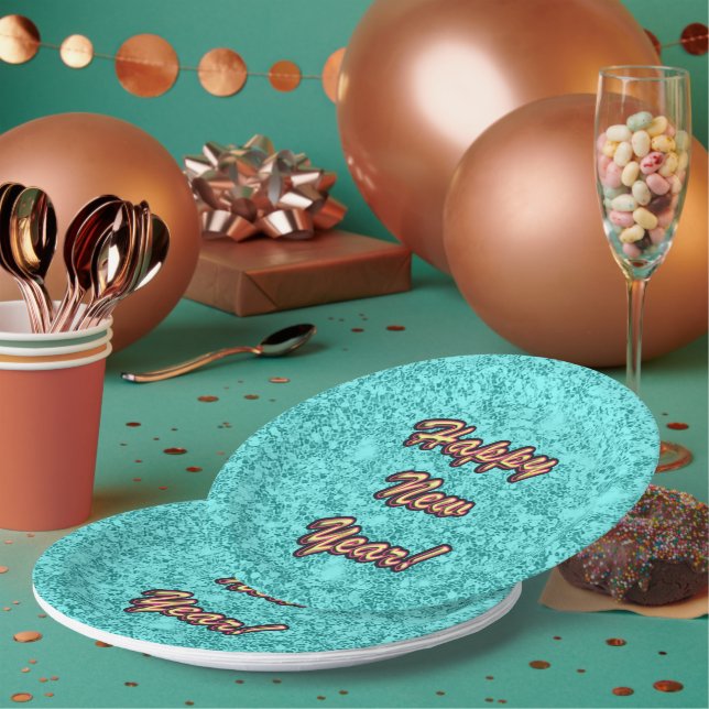 Happy New Year Colourful Paper Plate (Multi)