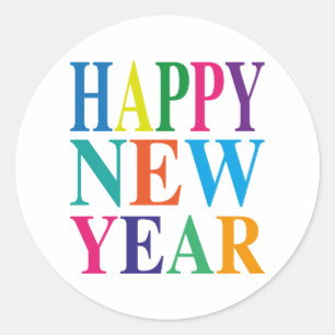 Happy New Year Colourful Typography Classic Round Sticker