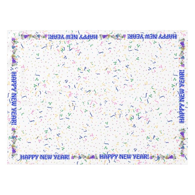 Happy New Year - Confetti and Party Hats Tablecloth (Front (Horizontal))