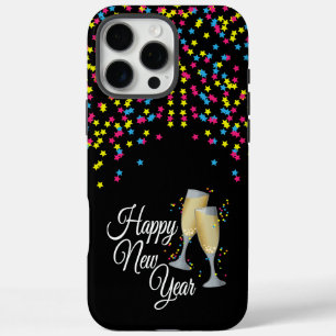 Happy New Year Confetti Champagne Glasses iPhone 16 Pro Max Case