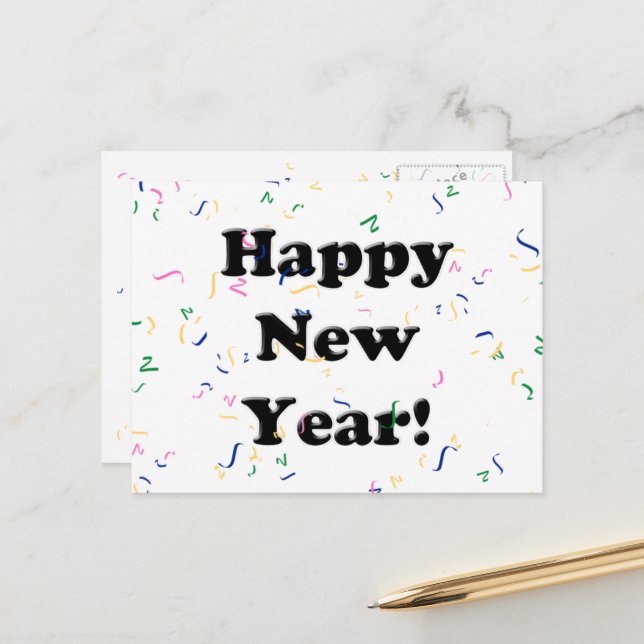 Happy New Year! Confetti Holiday Postcard (Front/Back In Situ)