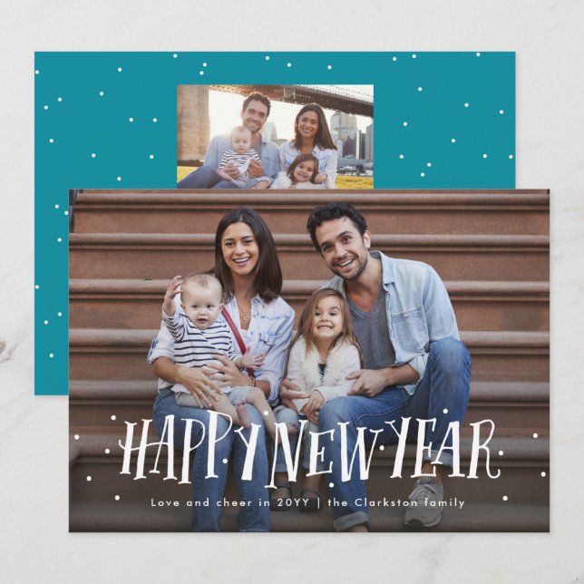 Happy new year confetti photo holiday card (Front/Back)