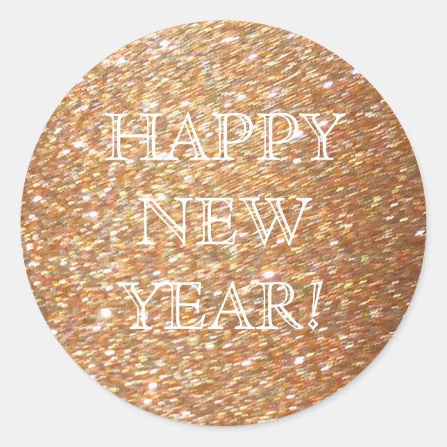 Happy New Year! Copper Glitter Glamour Party Classic Round Sticker (Front)