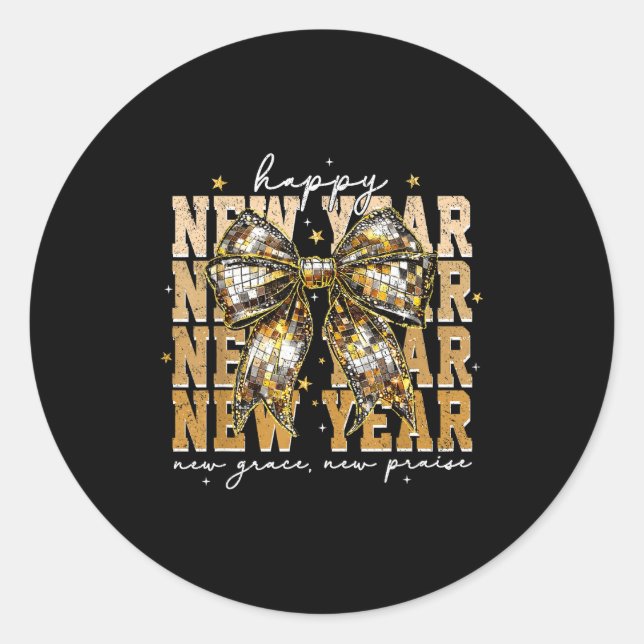 Happy New Year Coquette Bow New Year New Grace New Classic Round Sticker (Front)