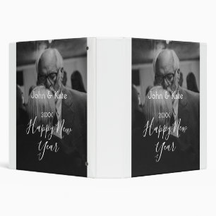 Happy new year couple photo name year black white binder
