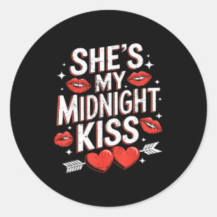 Happy New Year Couples She's My Midnight Kiss Vale Classic Round Sticker