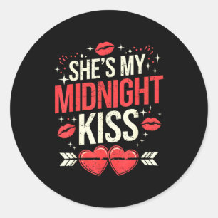 Happy New Year Couples She's My Midnight Kiss Vale Classic Round Sticker