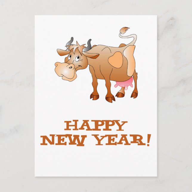 Happy New Year Cow Holiday Postcard (Front)