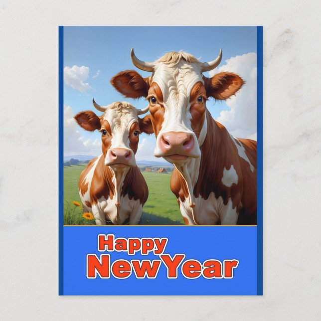 happy new year cows postcard (Front)