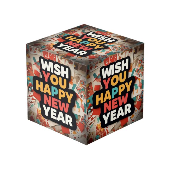 Happy New year Cube (Front Angled)