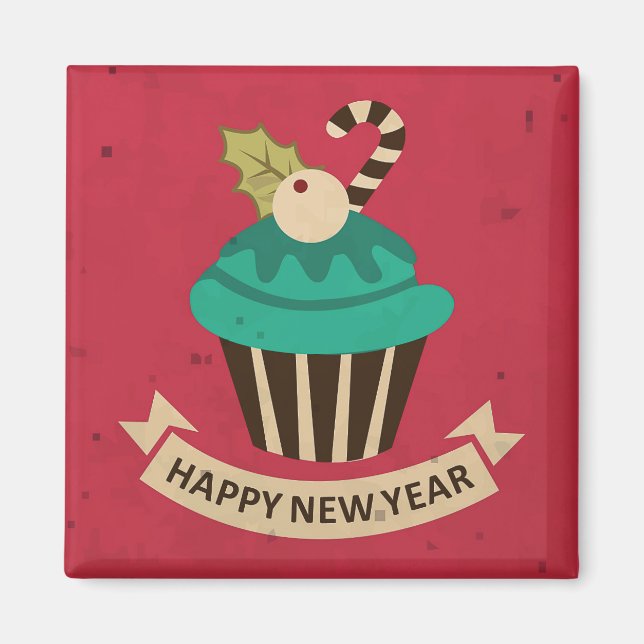 Happy New Year Cupcake Magnet (Front)