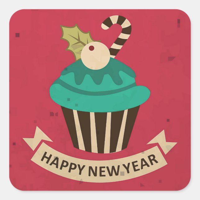 Happy New Year Cupcake Sticker (Front)