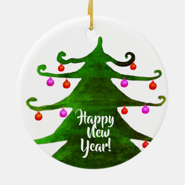 Happy New Year Custom Circle Ornament (Back)