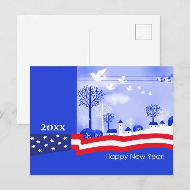 Happy New Year. Custom Year | Patriotic  Postcard (Front/Back)