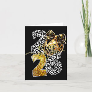 Happy New Year Cute Gold Disco Ball Bow New Year's Card