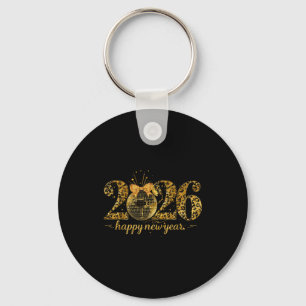 Happy New Year Cute Gold Disco Ball Bow New Year's Keychain
