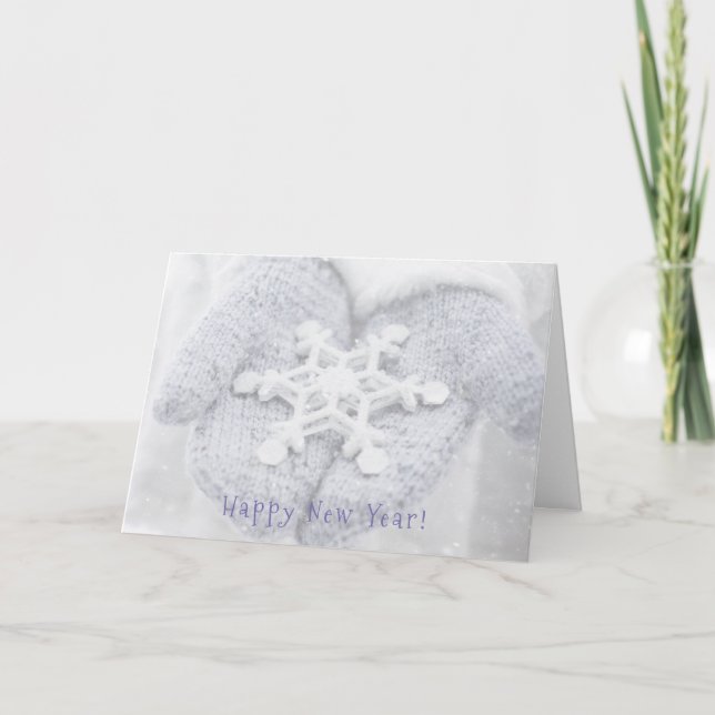 Happy New Year! - Cute Snow Mittens Holiday Card (Front)