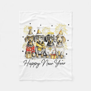 Happy New Year Dachshund Dog Lover 2026 New Year H Fleece Blanket