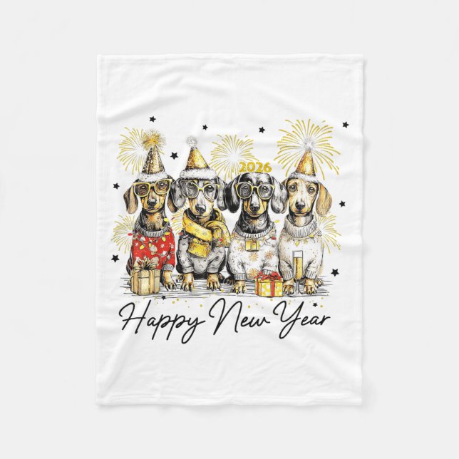 Happy New Year Dachshund Dog Lover 2026 New Year H Fleece Blanket (Front)