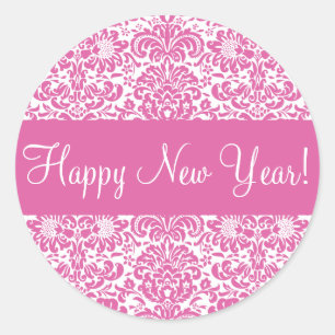 Happy New Year Damask Envelope Sticker Seal