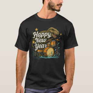 Happy New Year Dinosaur Playing Drums T-Shirt