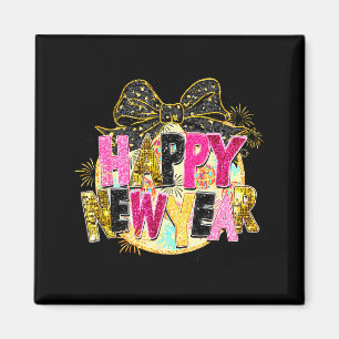 Happy New Year Disco Ball Coquette Bow New Years E Magnet